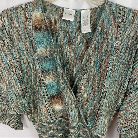 Emma E James Metallic Multi Color Knitted Winged Sleeve Sweater Size Small - Picture 5 of 10